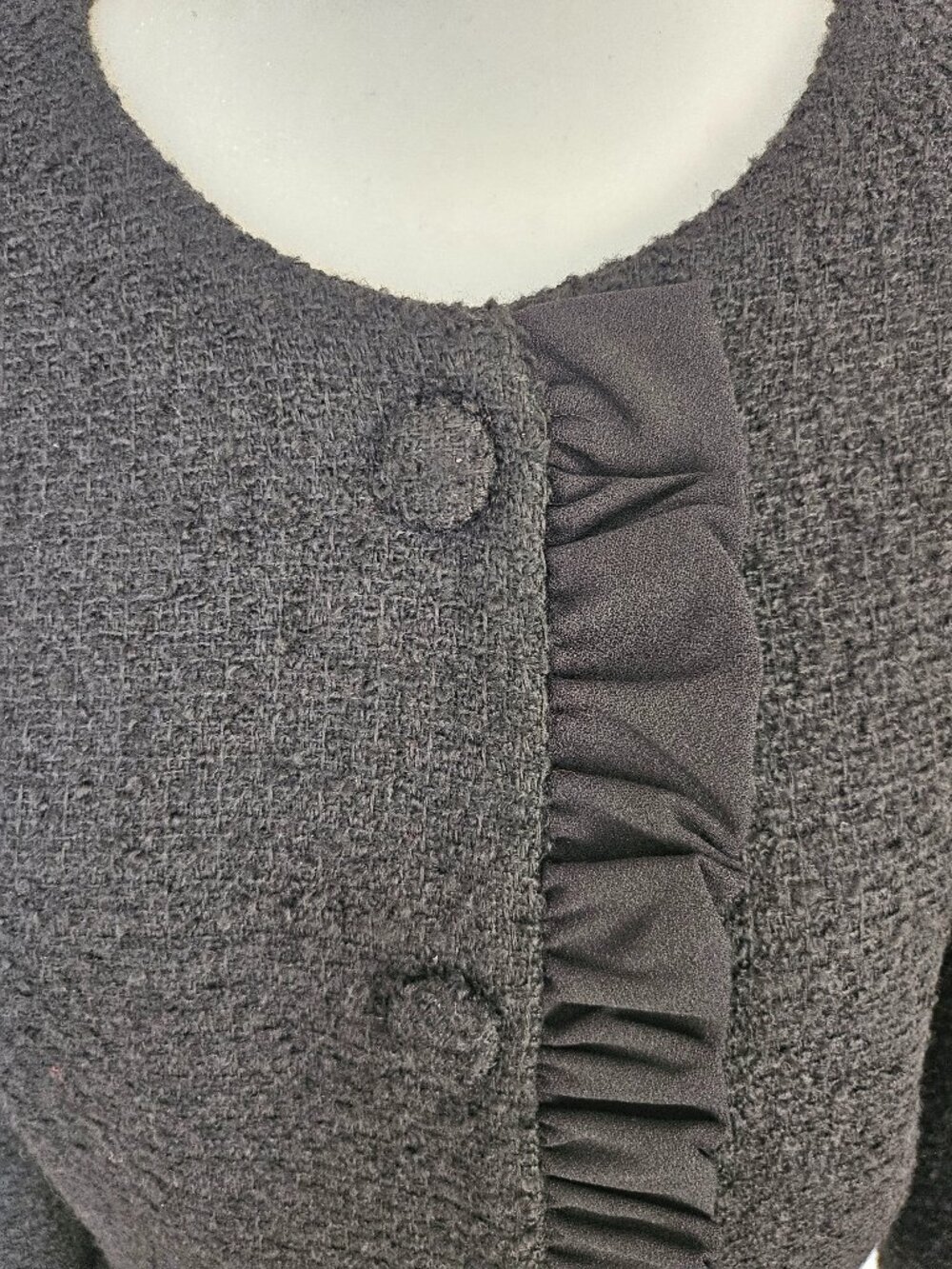 CeCe NWT Black Tweed Ruffle Trim Cropped Jacket Size 8 - Picture 11 of 16